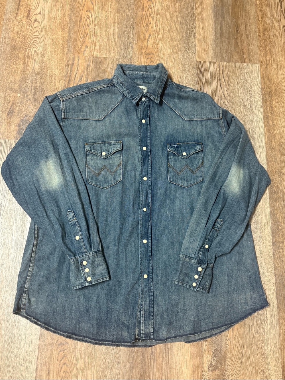 Wrangler Denim Pearl Snap Shirt Mens 2XLT Cowboy Cut Western Workshirt MS1039W